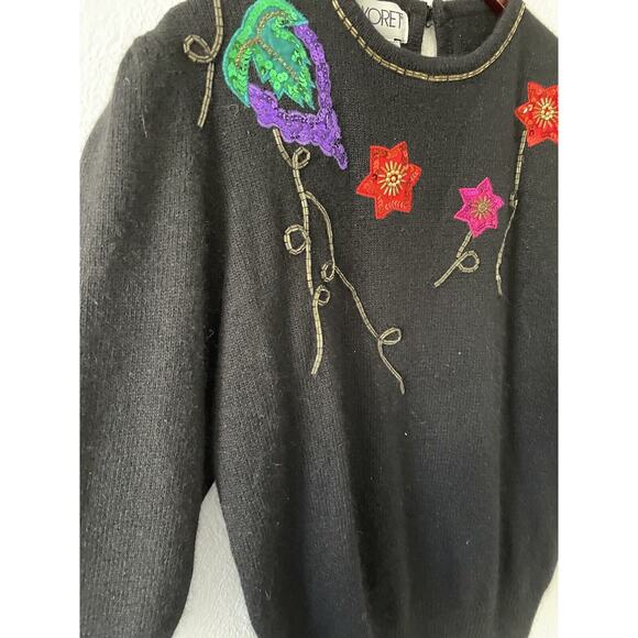 Koret Vintage Sweater Wool Blend Fruit Starsl Embroidered Beaded Black Med - Picture 6 of 10